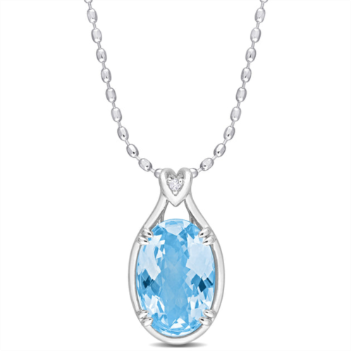 Mimi & Max womens 13 1/2ct tgw oval checkerboard-cut sky blue topaz and white topaz solitaire necklace in sterling silver