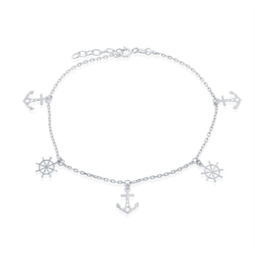 Simona sterling silver alternating anchor and ship wheel anklet