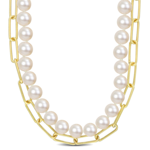 Mimi & Max 7-7.5 mm cultured freshwater pearl and 5 mm link chain layered necklace in 18k gold plated sterling silver