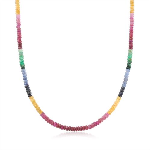 Ross-Simons multicolored sapphire bead necklace with 14kt yellow gold magnetic clasp