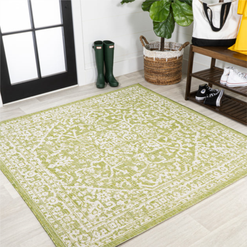 JONATHAN Y malta bohemian medallion textured weave indoor/outdoor green/cream square area rug