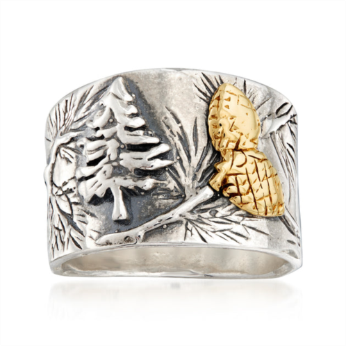 Ross-Simons sterling silver forest ring with 14kt yellow gold accents