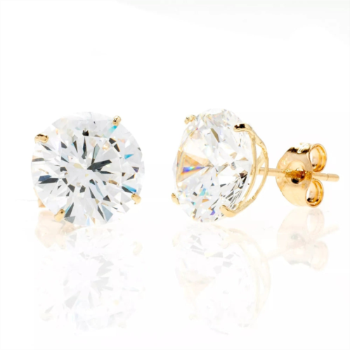 14k gold yellow round basket setting simulated round diamond stud earrings