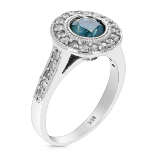 Vir Jewels 1 cttw blue diamond engagement ring 14k white gold halo style round prong