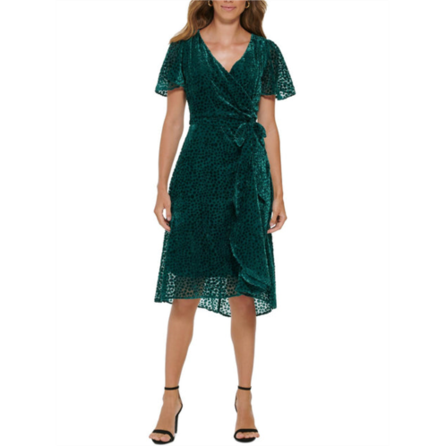 DKNY womens velvet knee wrap dress