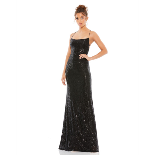 Ieena for Mac Duggal sequin lace up back evening gown