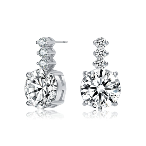 Genevive ga sterling silver with rhodium plated clear round cubic zirconia linear drop earrings