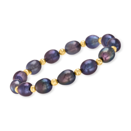 Ross-Simons 8-9mm black cultured pearl and 14kt yellow gold bead stretch bracelet