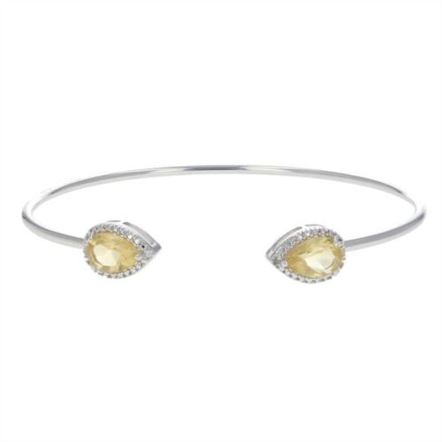 Vir Jewels 1.70 cttw pear cut 9x6mm citrine and diamond cuff bangle in brass with rhodium