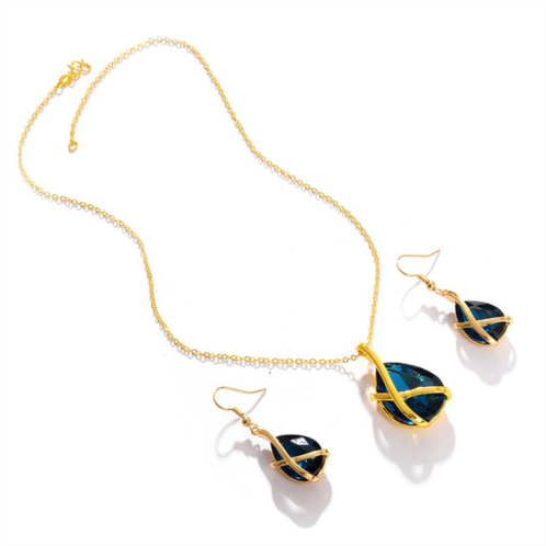 SOHI blue color gold plated designer stone necklace and earring set for womens