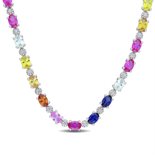 Mimi & Max 24 1/2 ct tgw multi-color created sapphire tennis necklace in sterling silver