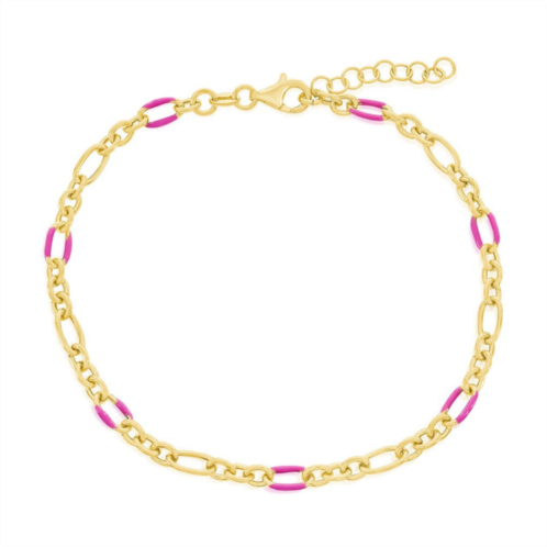 Simona sterling silver linked rose violet enamel anklet - gold plated