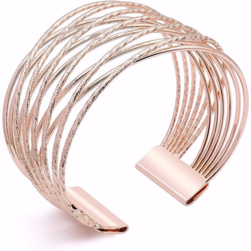 Liv Oliver 18k rose gold criss cross wide cuff bangle