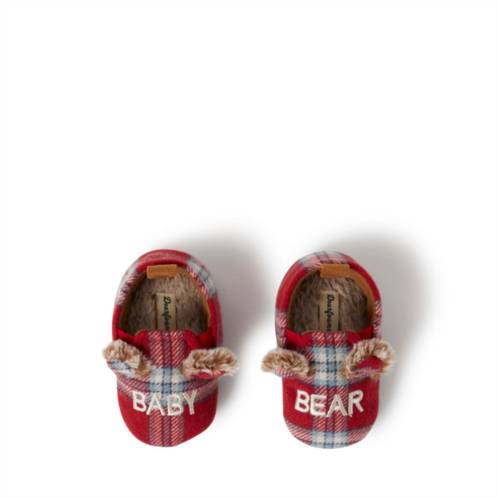 Dearfoams baby bear red plaid closed back scuff slippers