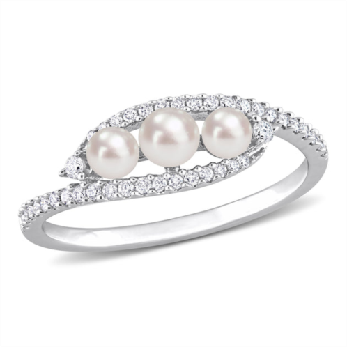 Mimi & Max cultured freshwater pearl and 1/5 ct tdw diamond bypass ring in 14k white gold