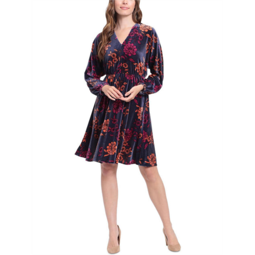 London Times petites womens velvet mini fit & flare dress