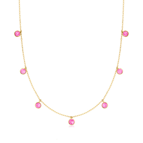 RS Pure by ross-simons bezel-set pink topaz station necklace in 14kt yellow gold