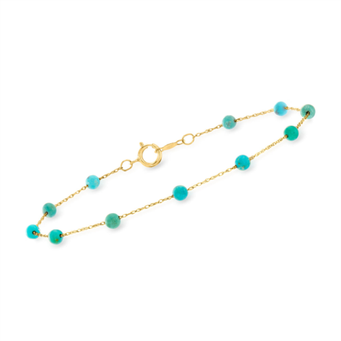 RS Pure by ross-simons 3-3.5mm turquoise bead station bracelet in 14kt yellow gold