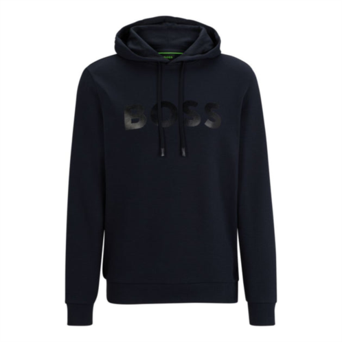 BOSS cotton-piqu relaxed-fit hoodie with logo artwork