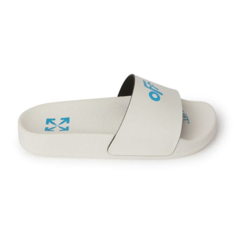 OFF WHITE beige & blue logo pool slides