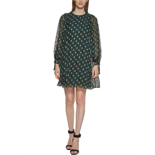 Calvin Klein petites womens printed tie-cuff sleeve shift dress