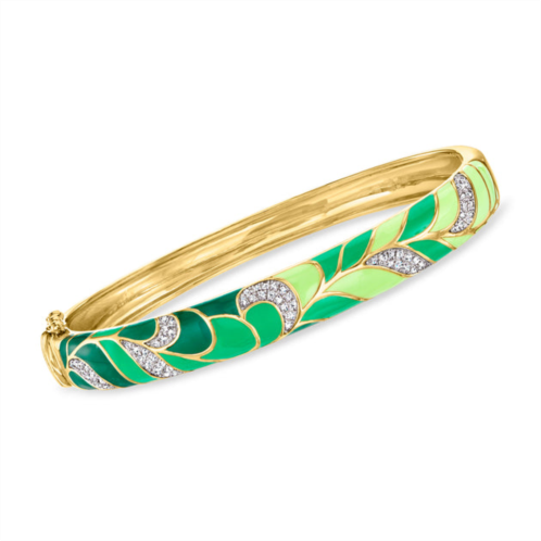 Ross-Simons white topaz and tonal green enamel bangle bracelet in 18kt gold over sterling