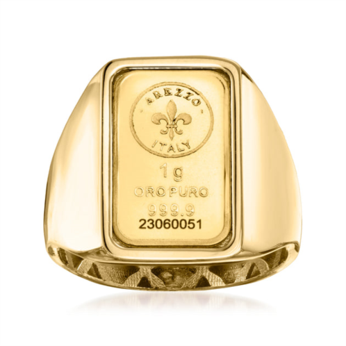 Ross-Simons italian 24kt gold fleur-de-lis 1-gram ingot signet ring with 14kt yellow gold band