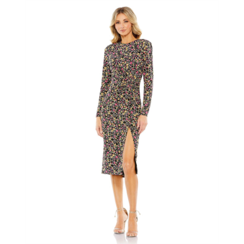 Ieena for Mac Duggal floral long sleeve midi dress