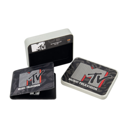 Concept One mtv logo bifold wallet, slim wallet with decorative tin for men and women