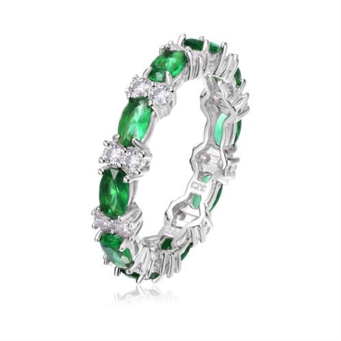 Genevive sterling silver with emerald & diamond cubic zirconia chunky eternity band ring