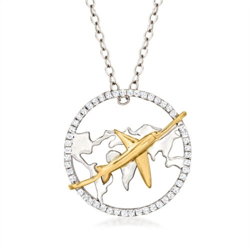 Ross-Simons diamond airplane and globe pendant necklace in 2-tone sterling silver