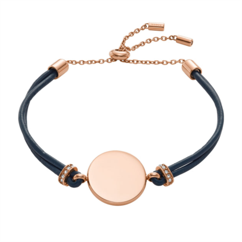 Fossil womens elliott rose gold-tone stainless steel leather bracelet