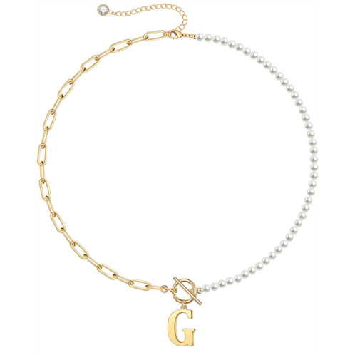 Rachel Glauber rg 14k gold plated initial pearl link chain necklace