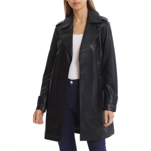 Avec Les Filles womens faux leather topper trench coat