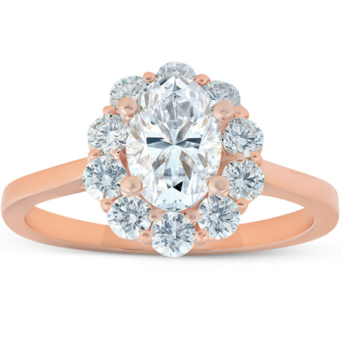 Pompeii3 1 5/8 ct oval lab created moissanite & diamond halo engagement ring rose gold