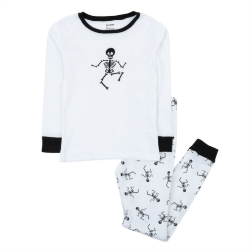 Leveret kids two piece cotton pajamas skeleton white