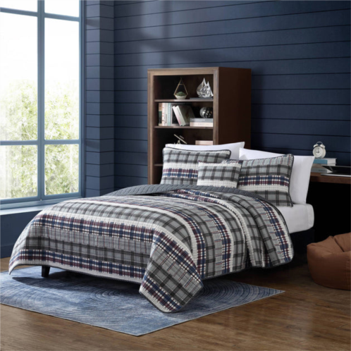 Nautica marina cove grey full/queen reversible quilt & sham bonus set