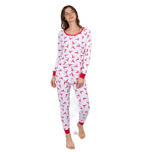 Leveret christmas womens two piece cotton pajamas reindeer red and white