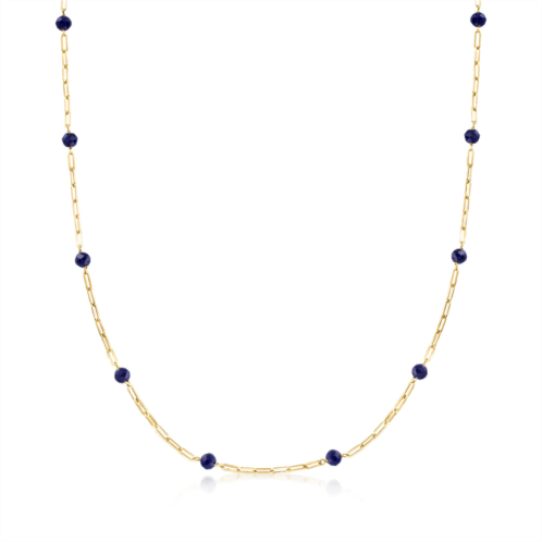 RS Pure by ross-simons sapphire bead station paper clip link necklace in 14kt yellow gold