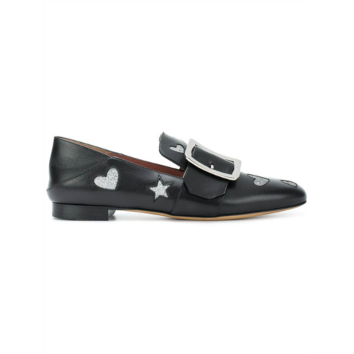 Bally janelle hearts womens 6221029 black leather loafers