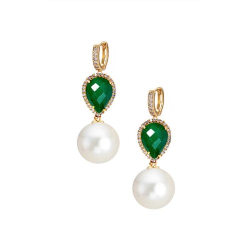 Liv Oliver 18k gold ruby embelished pearl drop earrings