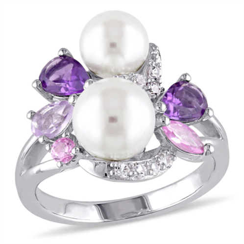 Mimi & Max white cultured freshwater pearl ring with amethyst