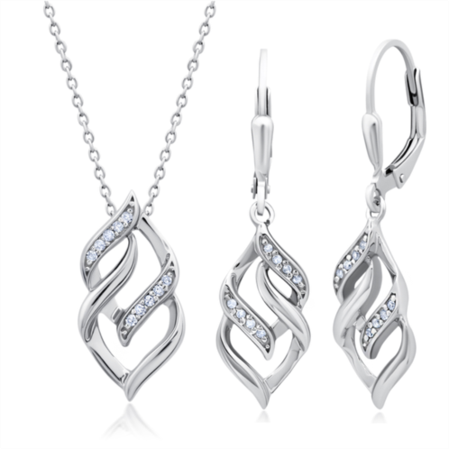 MAX+STONE genuine diamond eternity pendant necklace and dangle earring set in sterling silver, 18