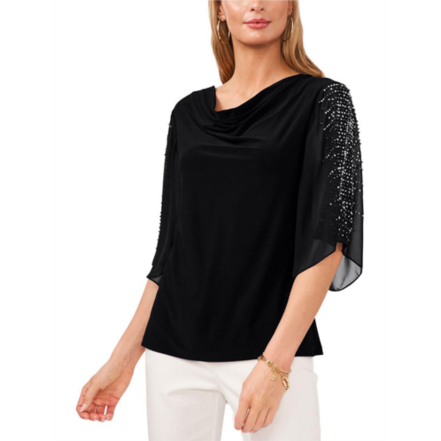 MSK petites womens embellished cowl neck pullover top