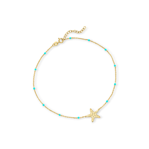 RS Pure ross-simons italian 14kt yellow gold starfish and blue enamel station anklet