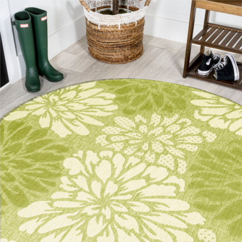 JONATHAN Y zinnia modern floral textured weave indoor/outdoor green/cream round area rug