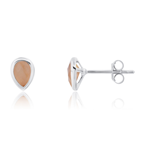 Nicole Miller sterling silver pear cut 6mm gemstone bezel set stud earrings with push backs