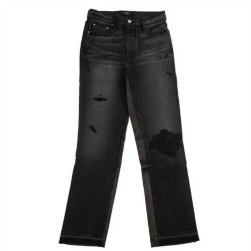 Amiri womens black leather hybrid cropped jeans