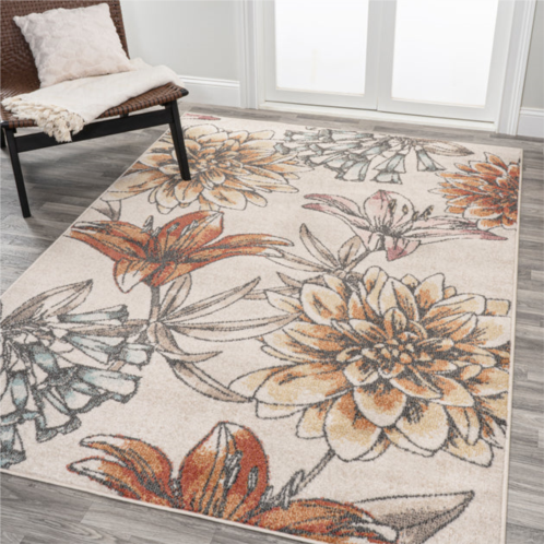 JONATHAN Y giglio modern botanical flower orange/blue/cream area rug