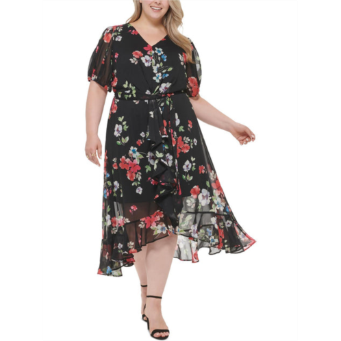 DKNY plus womens chiffon floral maxi dress